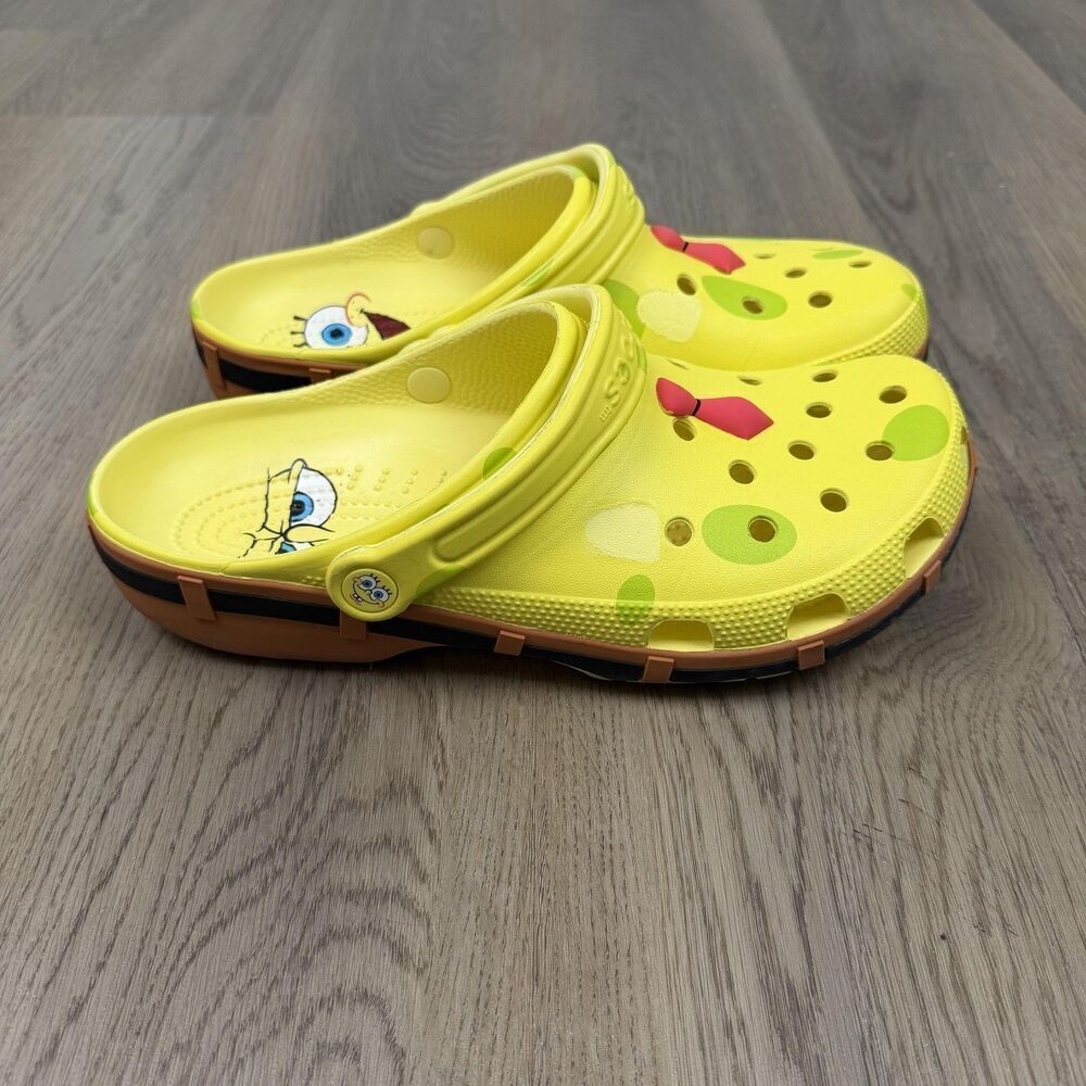 Crocs Shoes Mens Size 10 Yellow SpongeBob SquarePants Clogs Slip On Sandals